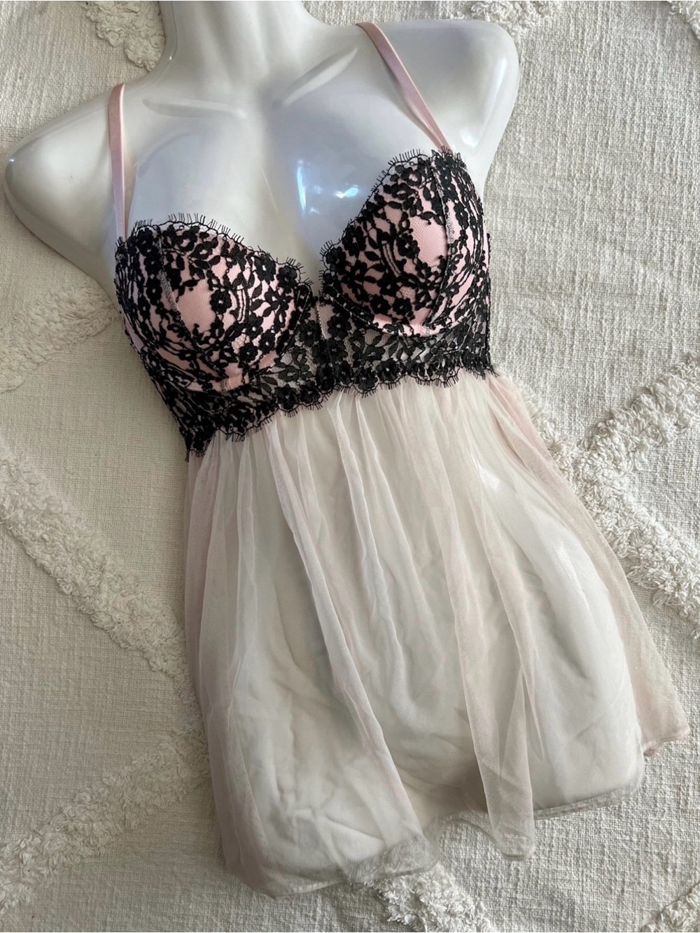 Victoria's Secret Pink and Black Lace Babydoll Chemise